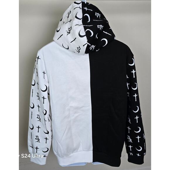 The Dark Arts Split Monogram Hoodie Black White Fleece Three Panels Zip Men's L - Picture 2 of 8
